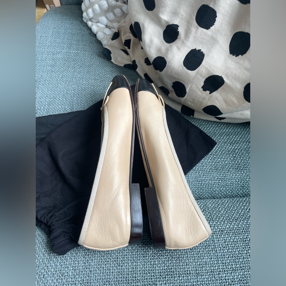 CHANEL Lambskin‎ Ballerina Beige/Black Classic Ballet Flats shoes Size 38 - Picture 6 of 14